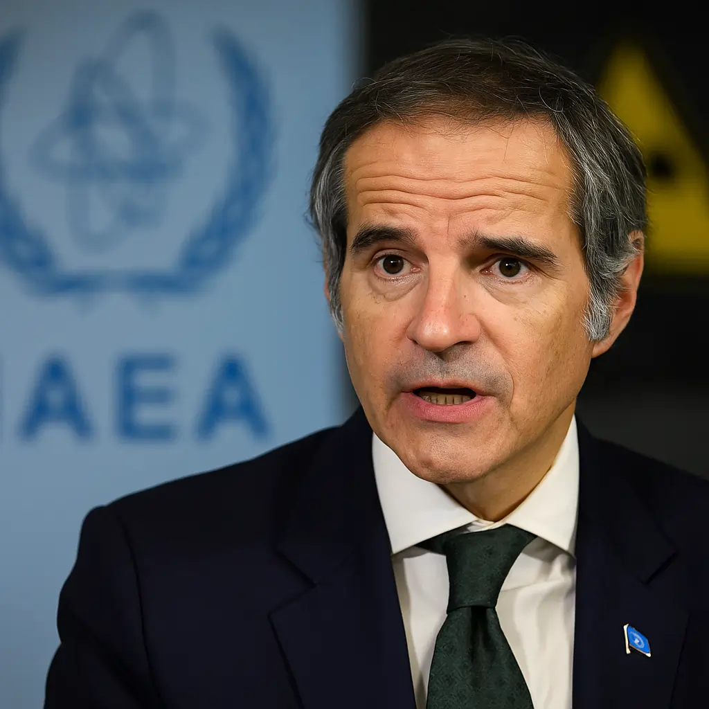 Rafael Grossi, directeur de l’AIEA, exprimant son inquiétude lors d’une conférence sur le risque nucléaire en Iran.