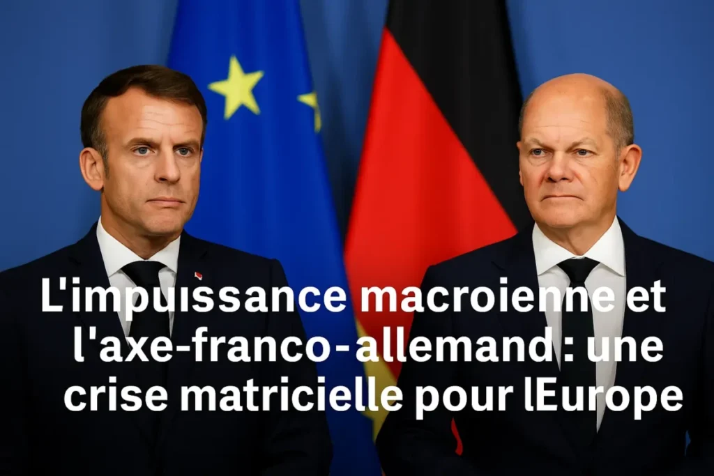 Image représentant Emmanuel Macron et Olaf Scholz symbolisant la crise du couple franco-allemand en Europe.
