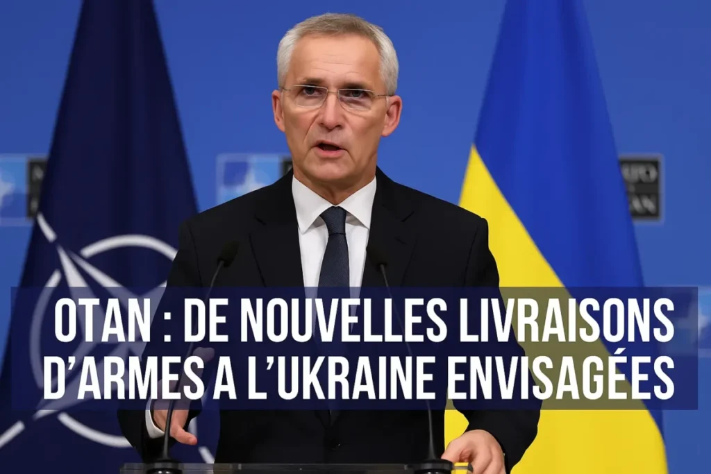 Jens Stoltenberg lors d’une conférence de presse à Bruxelles, évoquant le renforcement de la défense aérienne ukrainienne.