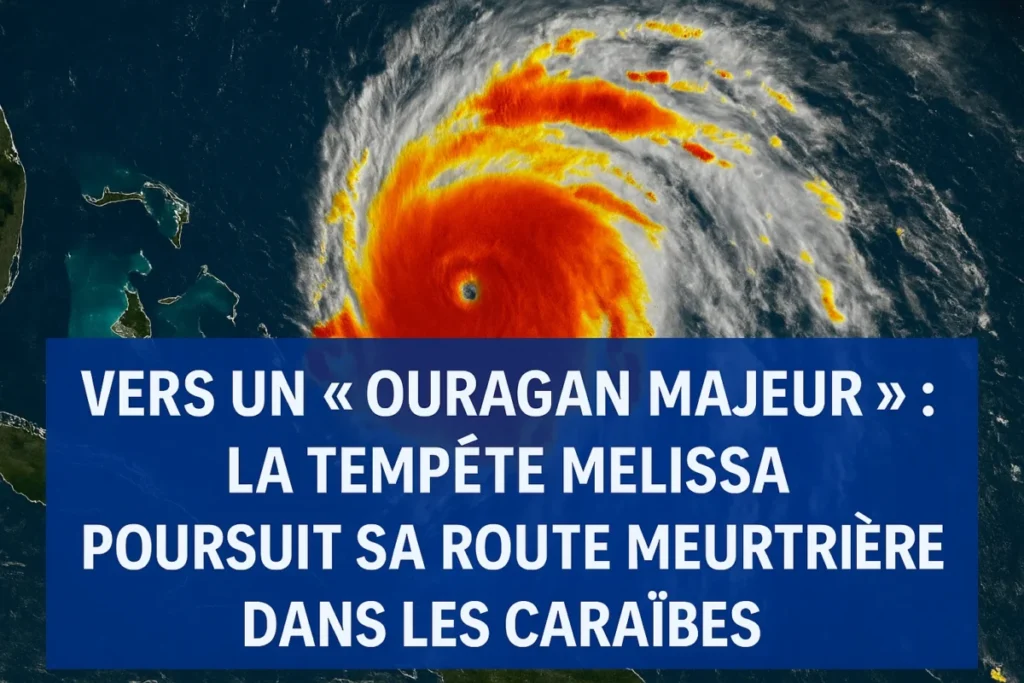 Ouragan Melissa : vers un « ouragan majeur » — la tempête poursuit sa route meurtrière dans les Caraïbes Ouragan Melissa survolant la mer Caraïbe, image satellite d’un cyclone majeur.