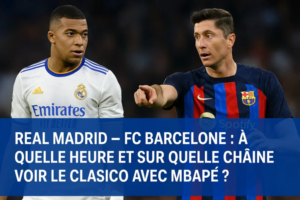 Kylian Mbappé en action avec le maillot du Real Madrid lors d’un Clasico
