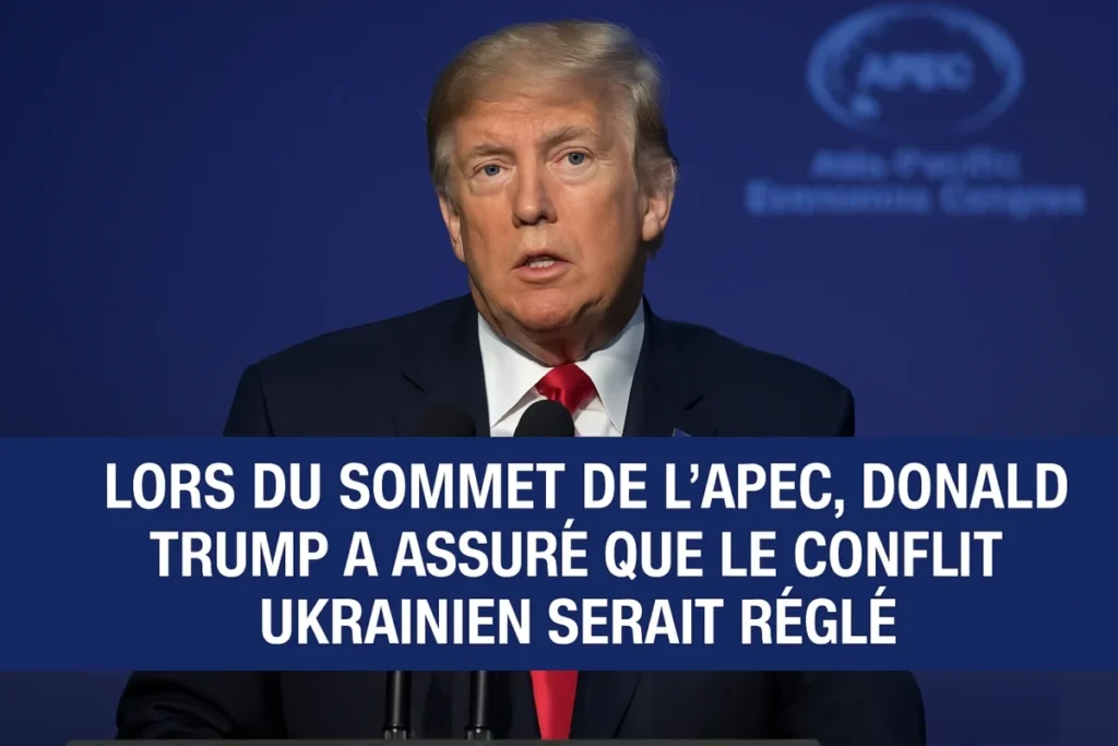 APEC 2025 : Trump promet de régler la guerre en Ukraine – mythe ou réalité ? Donald Trump lors du sommet APEC 2025 en Corée du Sud, évoquant le conflit ukrainien