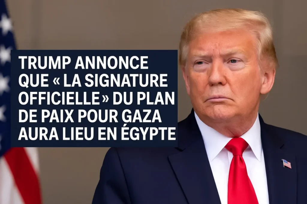 Donald Trump annonce que la signature du plan de paix pour Gaza aura lieu en Égypte